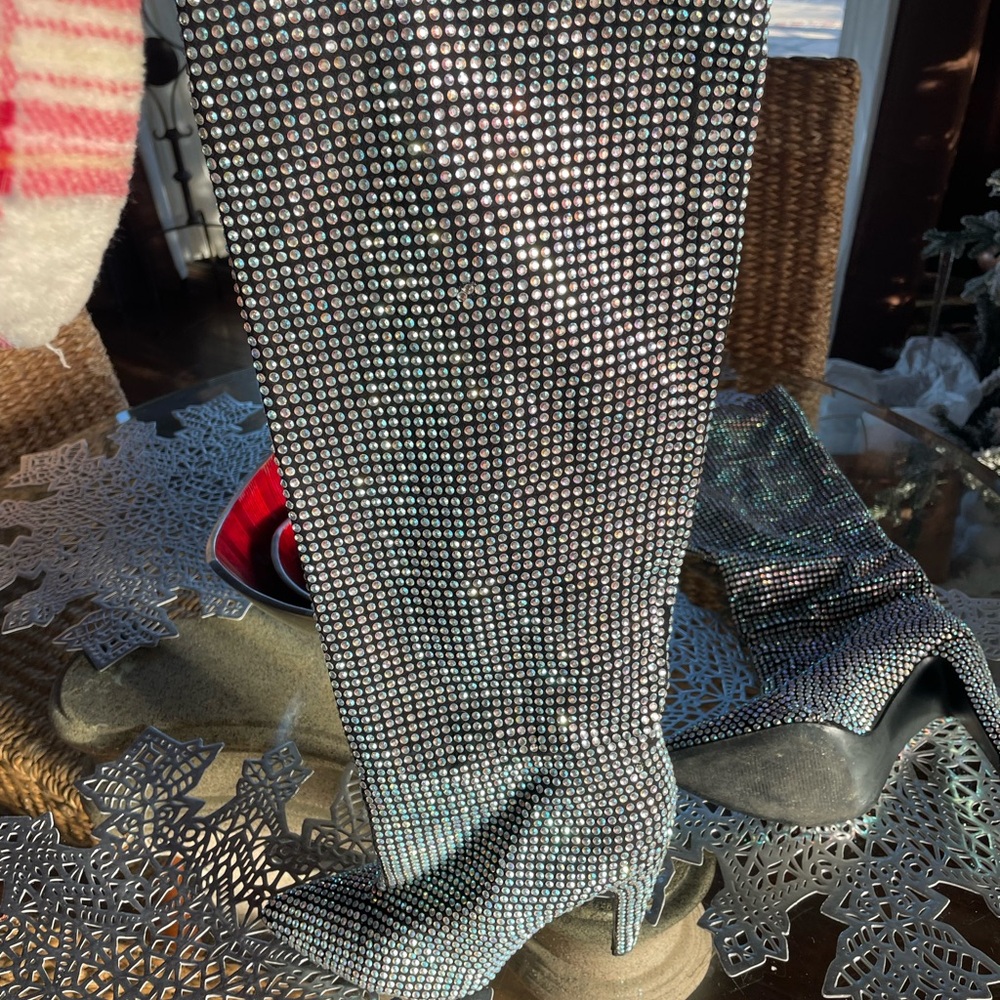 Steve Madden sequin diamond sparkly scrunch calf high heel boots - Picture 4 of 12